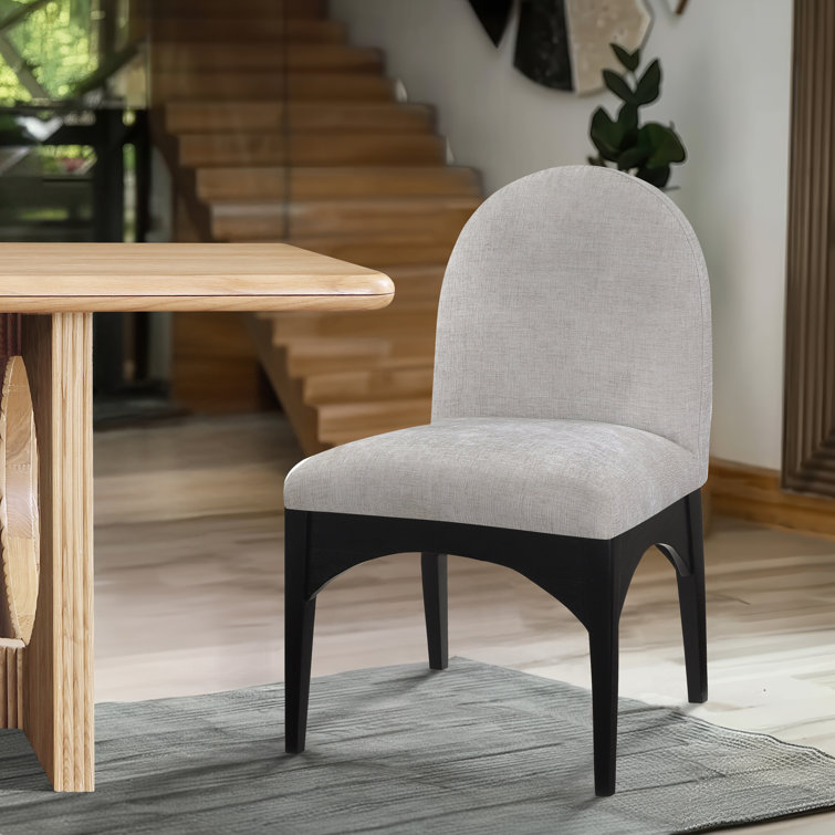 Gray Chenille Upholstered Side Chair with Black Wood Legs