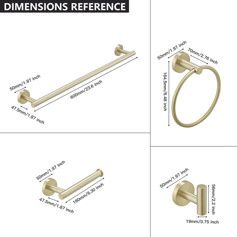 Brushed Gold 5-Piece Stainless Steel Bathroom Hardware Set