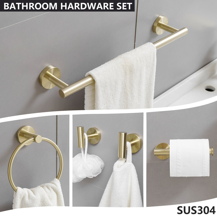Brushed Gold 5-Piece Stainless Steel Bathroom Hardware Set