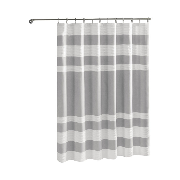 Gray and White Waffle Weave Striped Shower Curtain