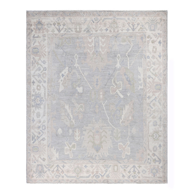 Gray Floral Hand-Knotted Wool Rectangular Area Rug