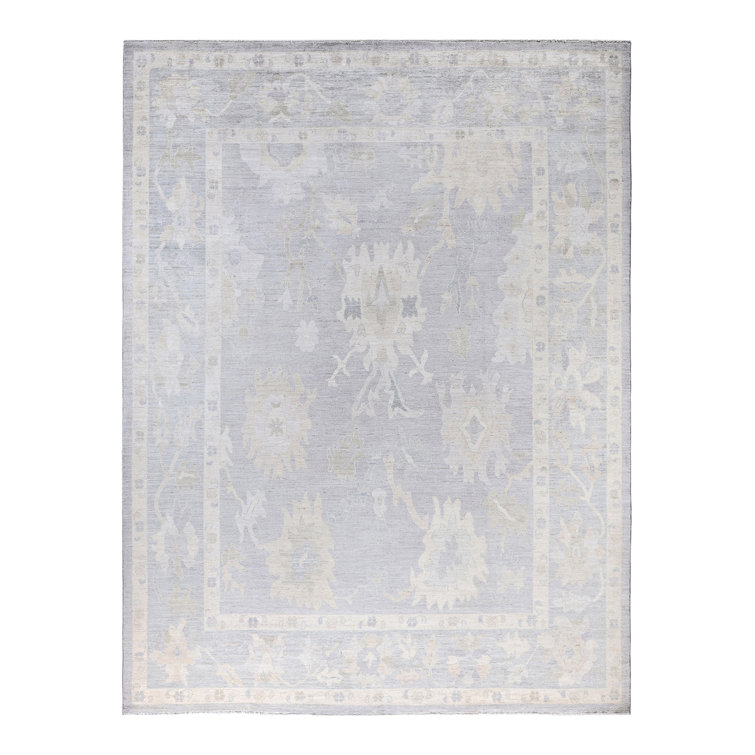 Gray Floral Hand-Knotted Wool Rectangular Area Rug