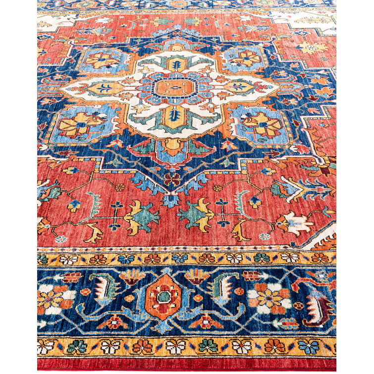 Hand-Knotted Red Wool Geometric Rectangular Area Rug, 9' 1" x 11' 8"