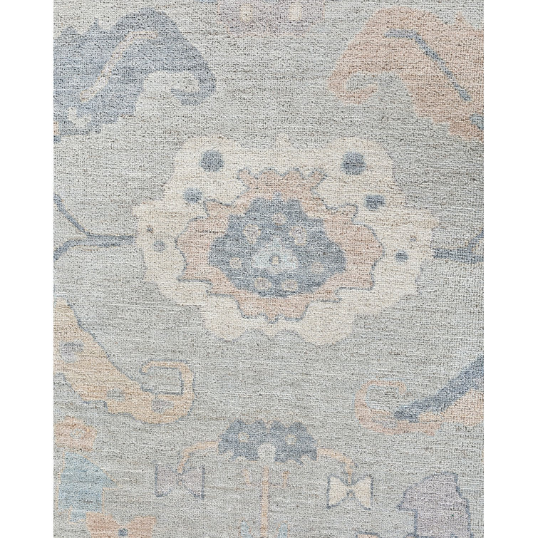 Hand-Knotted Light Blue Wool Floral Rectangular Area Rug