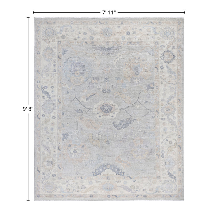 Hand-Knotted Light Blue Wool Floral Rectangular Area Rug