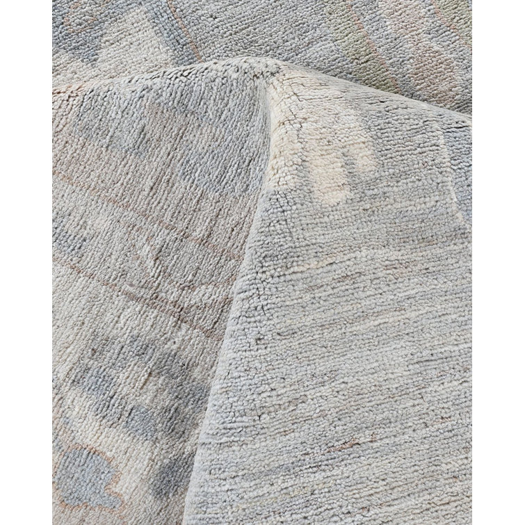 Gray Floral Hand-Knotted Wool Rectangular Area Rug