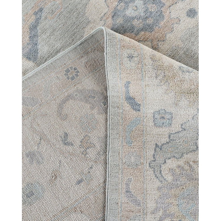 Hand-Knotted Light Blue Wool Floral Rectangular Area Rug
