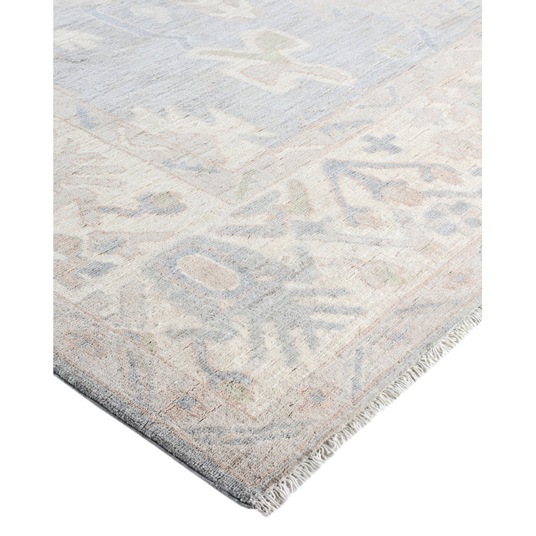 Gray Floral Hand-Knotted Wool Rectangular Area Rug