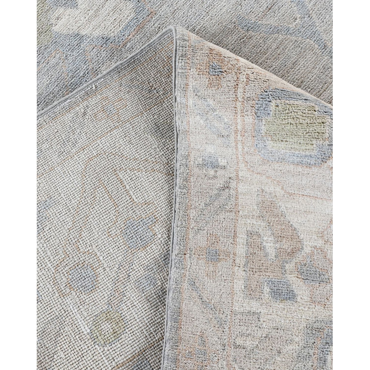 Gray Floral Hand-Knotted Wool Rectangular Area Rug