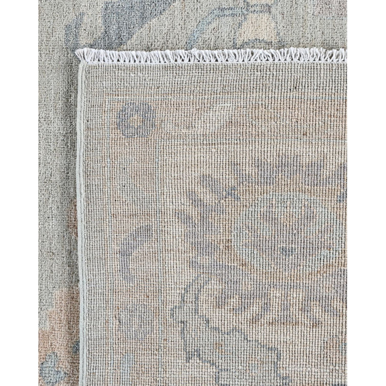 Hand-Knotted Light Blue Wool Floral Rectangular Area Rug