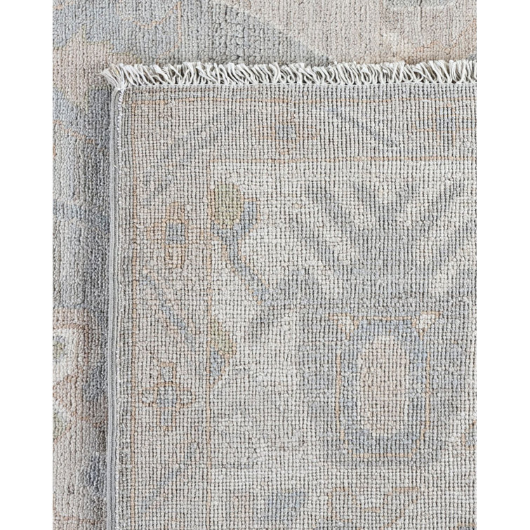 Gray Floral Hand-Knotted Wool Rectangular Area Rug