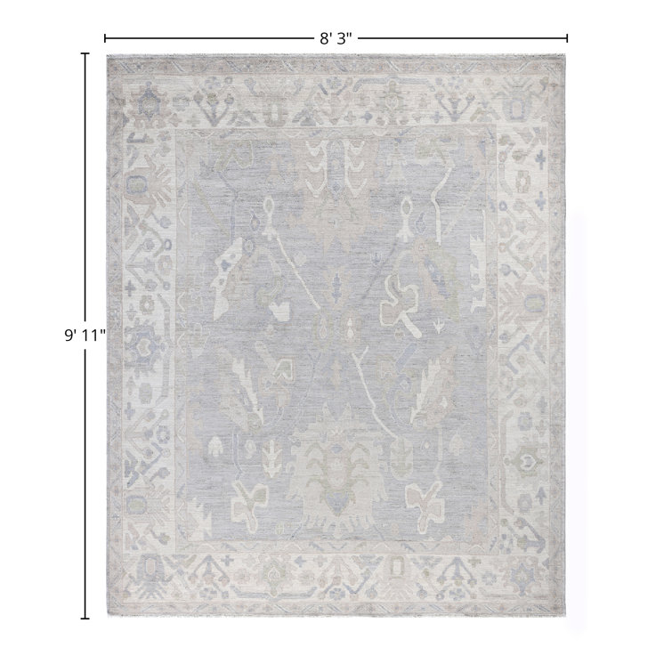 Gray Floral Hand-Knotted Wool Rectangular Area Rug