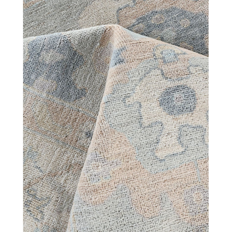 Hand-Knotted Light Blue Wool Floral Rectangular Area Rug