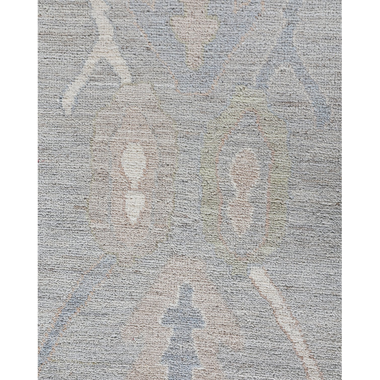 Gray Floral Hand-Knotted Wool Rectangular Area Rug