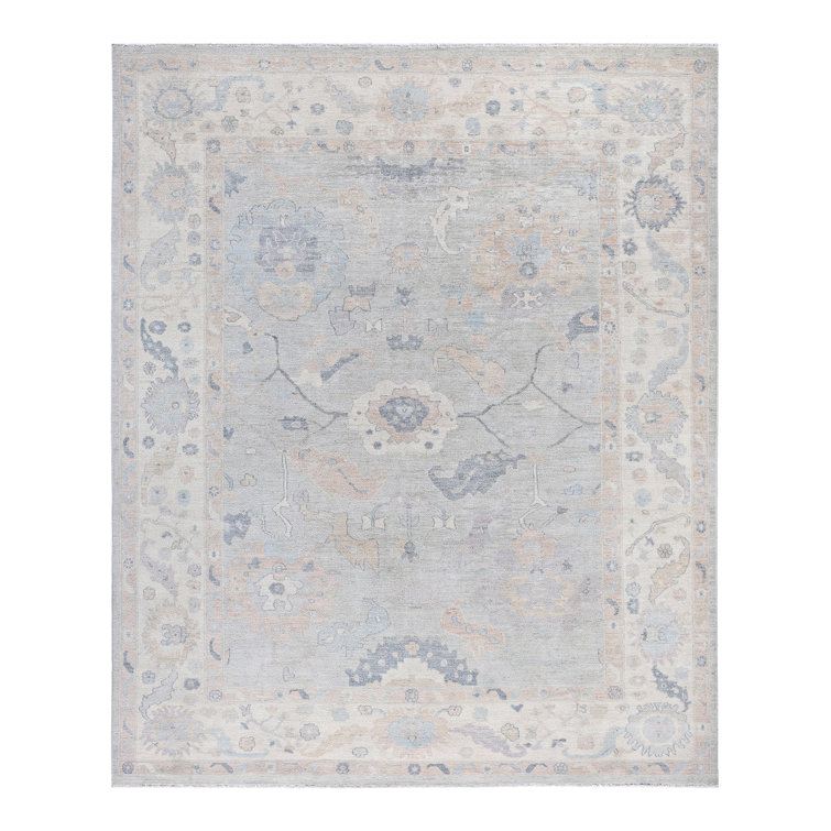 Hand-Knotted Light Blue Wool Floral Rectangular Area Rug