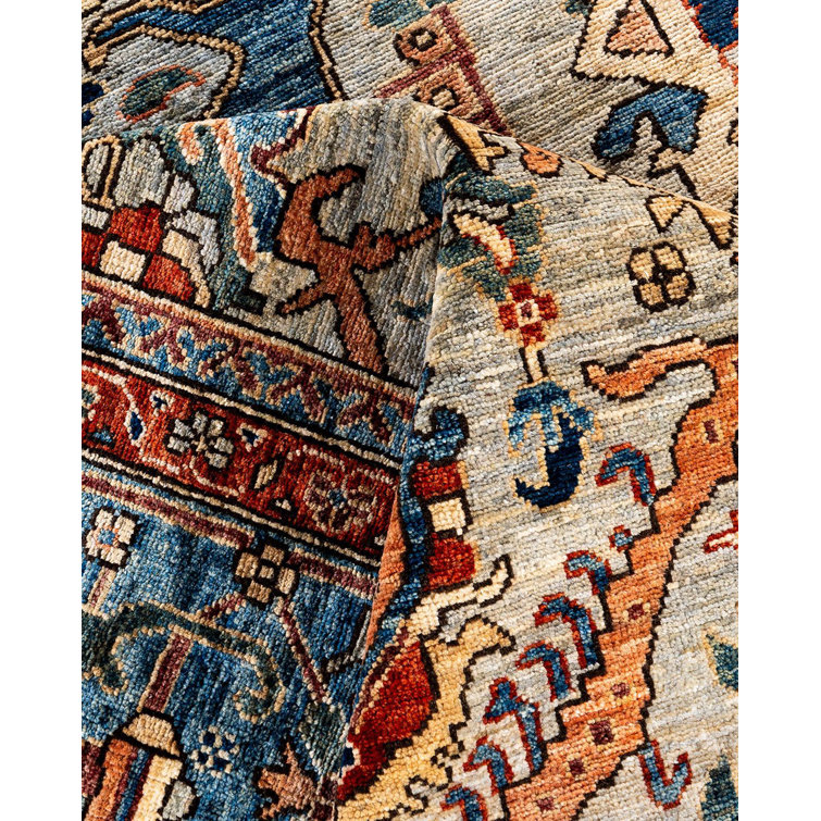 Gray and Multicolor Hand-Knotted Wool Geometric Area Rug, 9' x 11'
