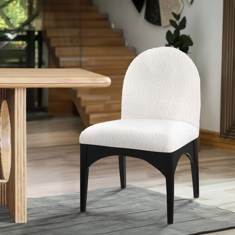 Cream Boucle Upholstered Arm Chair with Black Ash Wood Legs