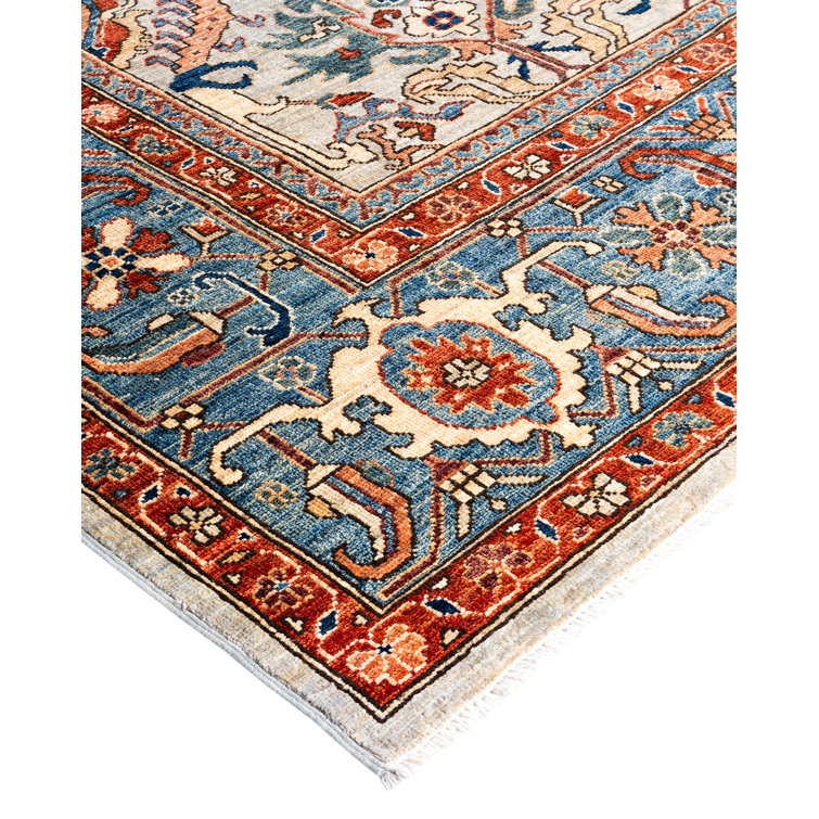Gray and Multicolor Hand-Knotted Wool Geometric Area Rug, 9' x 11'