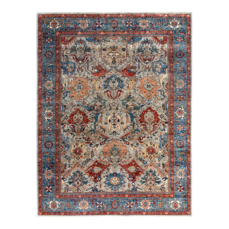 Gray and Multicolor Hand-Knotted Wool Geometric Area Rug, 9' x 11'