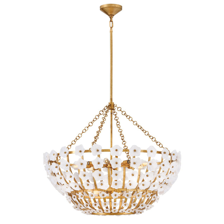 Azalea 12-Light Distressed Brass and Glass Chandelier