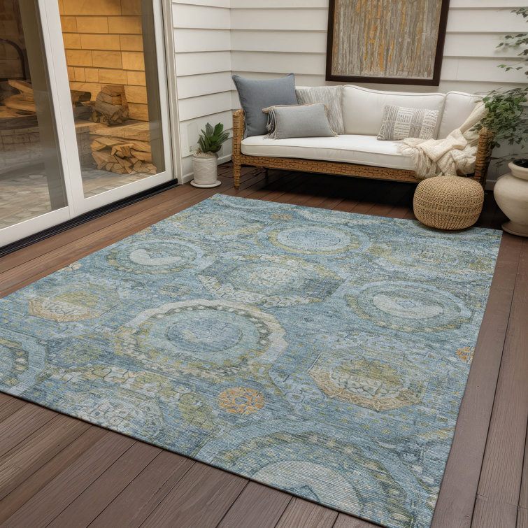 Addison Blue 10' x 14' Washable Synthetic Rectangular Rug