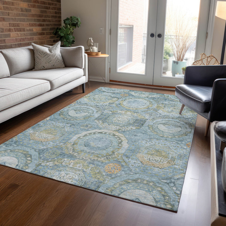 Addison Blue 10' x 14' Washable Synthetic Rectangular Rug