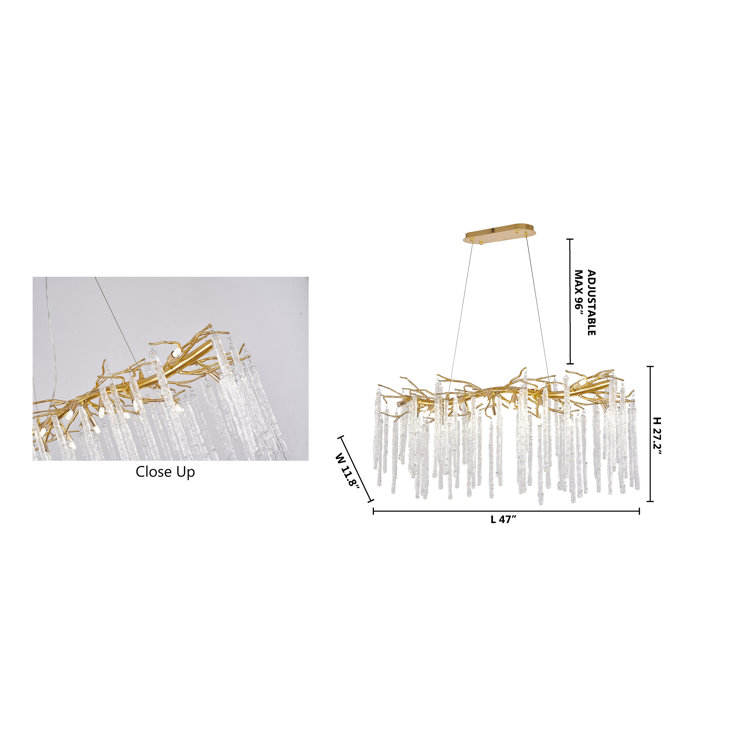 Gold Aluminum and Crystal 47" Plug-in Chandelier