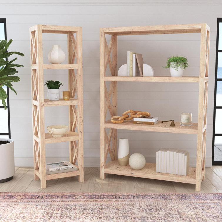 Amett Natural Unfinished Rubberwood Wide Bookcase 47W x 71H