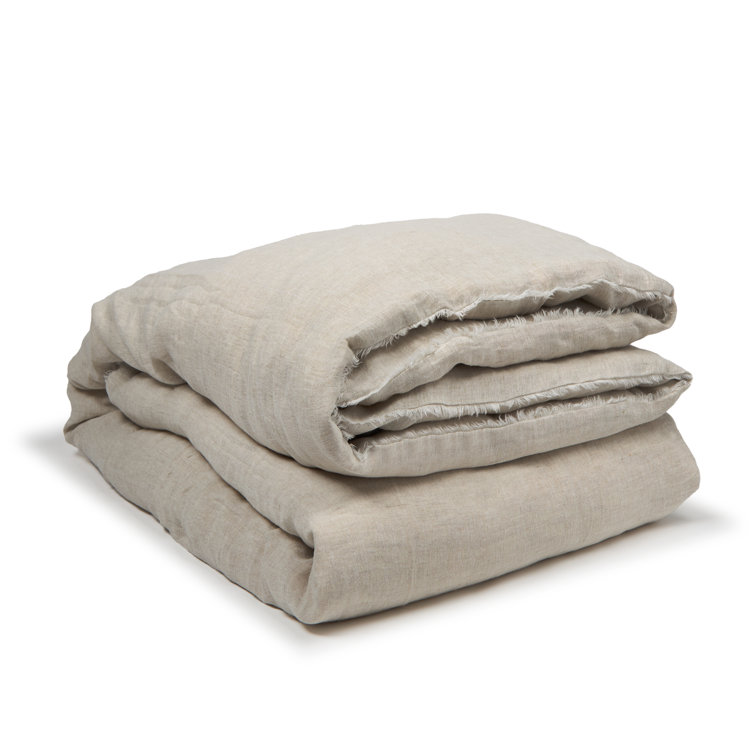 Queen Flax Linen Duvet Cover with Eyelash Fray Edging