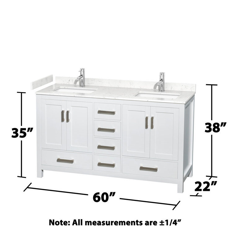 Sheffield 60" White Freestanding Double Bathroom Vanity with Marble Top