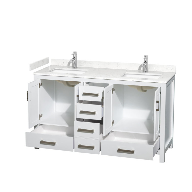 Sheffield 60" White Freestanding Double Bathroom Vanity with Marble Top