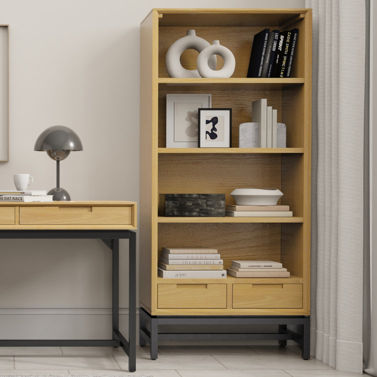 Banting Oak Wood and Metal Adjustable Bookcase with Drawers