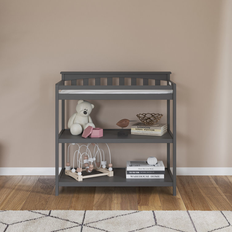 Cool Gray Flat Top 38" Changing Table with Safety Strap