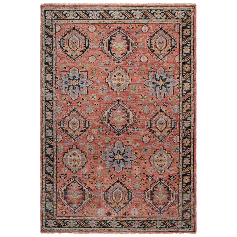 Samarkand Blue and Rust Hand-Knotted Wool 6' x 9' Area Rug