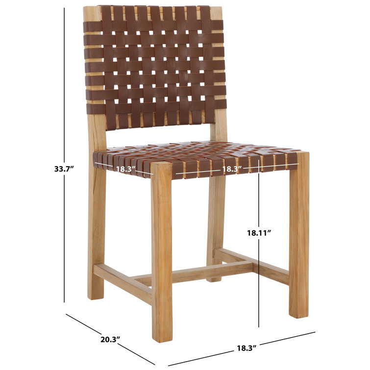Erline Light Honey Teak and Woven Leather Parsons Side Chair