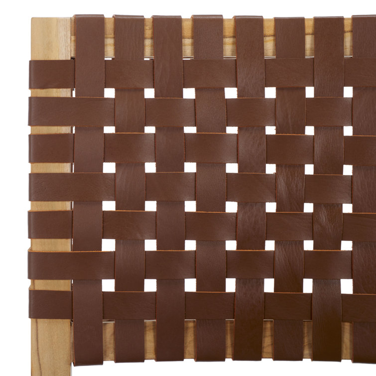 Erline Light Honey Teak and Woven Leather Parsons Side Chair