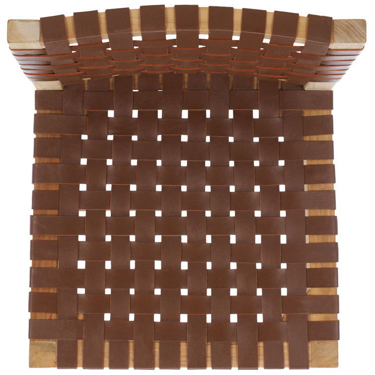 Erline Light Honey Teak and Woven Leather Parsons Side Chair