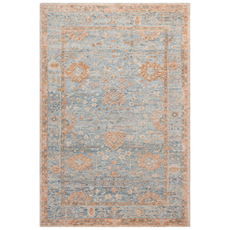 Light Blue Hand-Knotted Wool and Cotton 6' x 9' Rug