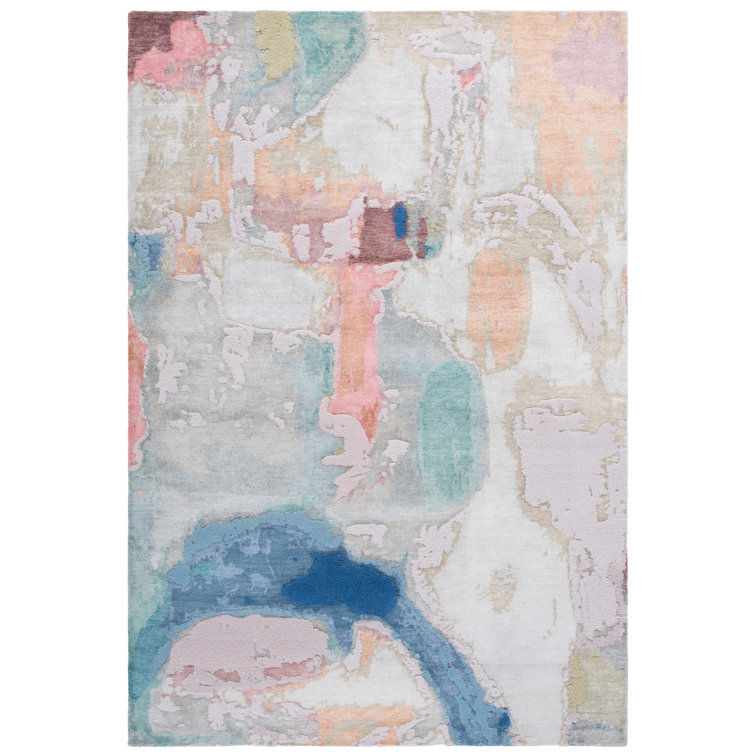 Handmade Blue and Blush Wool Abstract 6' x 9' Area Rug