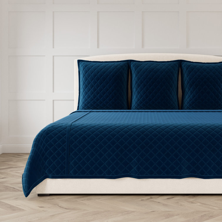King Size Indigo Linen Quilted Coverlet Set with Euro Shams