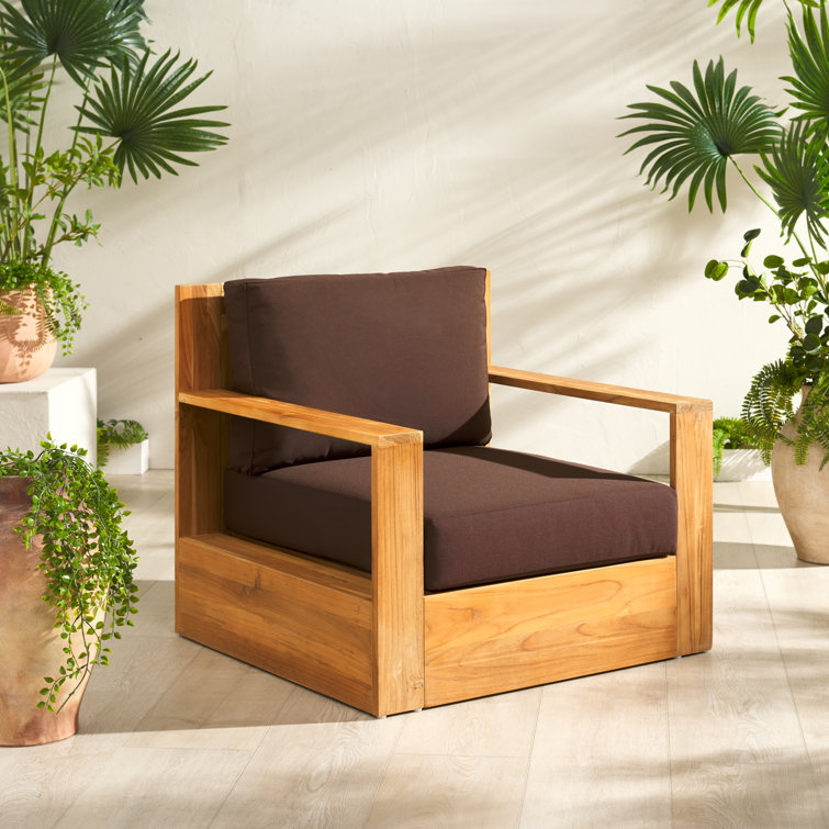 Natural Brazilian Teak Patio Chair with Brown Cushions