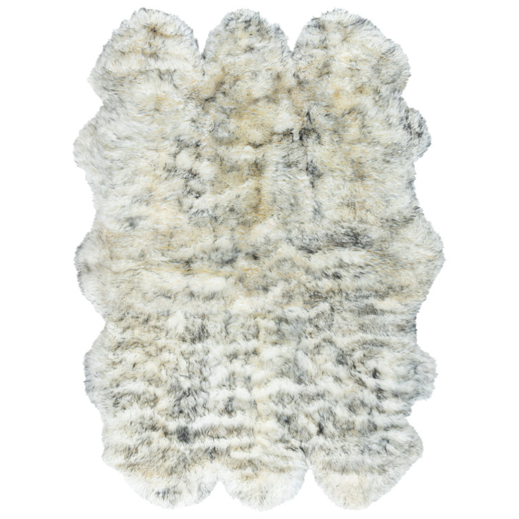 Ivory and Smoke Grey Rectangular Sheepskin Shag Rug