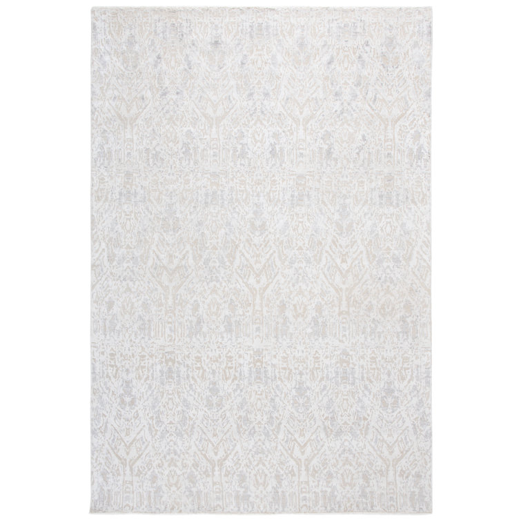 Ivory Hand-Knotted Wool and Silk 6' x 9' Rug