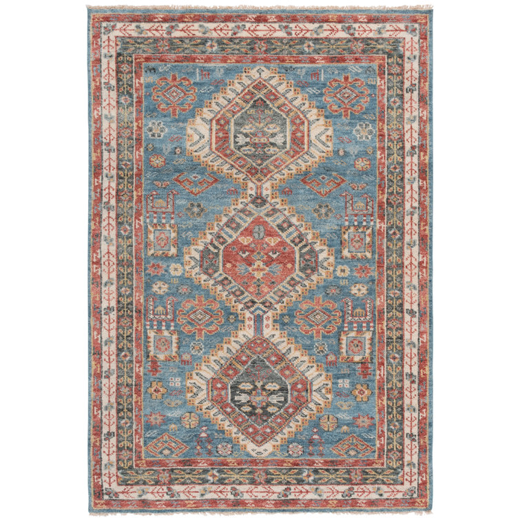 Hand-Knotted Samarkand Blue & Green Wool 6' x 9' Area Rug
