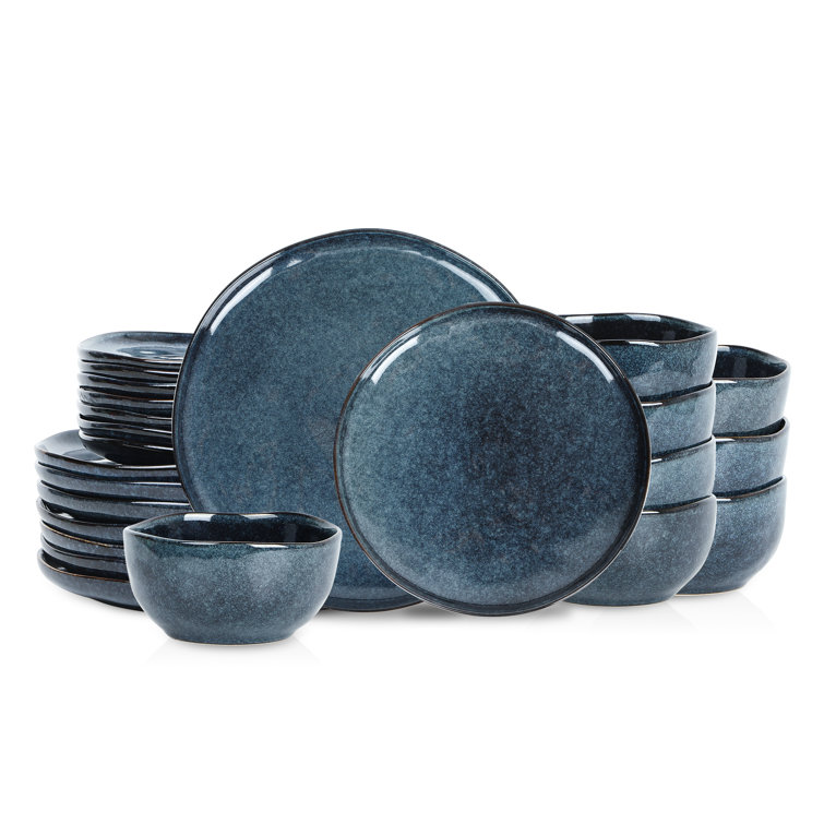 Mirella Blue Ceramic 24-Piece Dinnerware Set, Service for 8