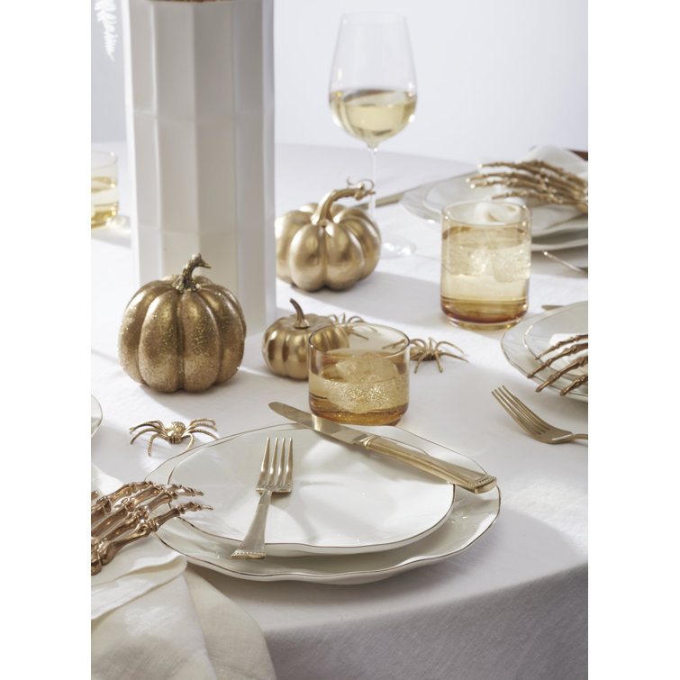 White and Blue Porcelain 12-Piece Dinnerware Set with Gold Rim