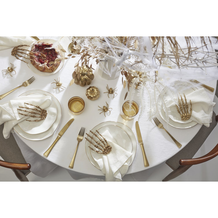 White and Blue Porcelain 12-Piece Dinnerware Set with Gold Rim