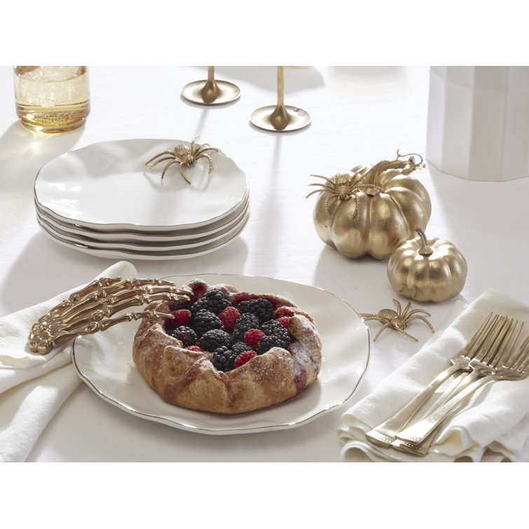 White and Blue Porcelain 12-Piece Dinnerware Set with Gold Rim