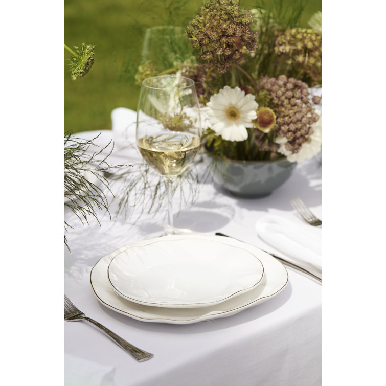 White and Blue Porcelain 12-Piece Dinnerware Set with Gold Rim