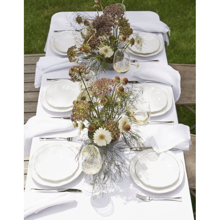 White and Blue Porcelain 12-Piece Dinnerware Set with Gold Rim